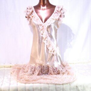 Esteves Vintage Satin & Lace Nightgown - M/L